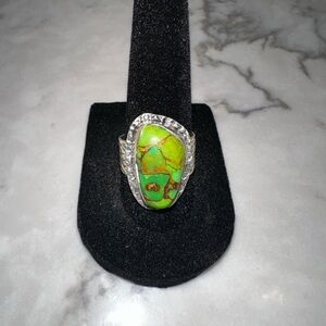 Green Apple Turquoise Natural Stone Sterling Silver Ring
